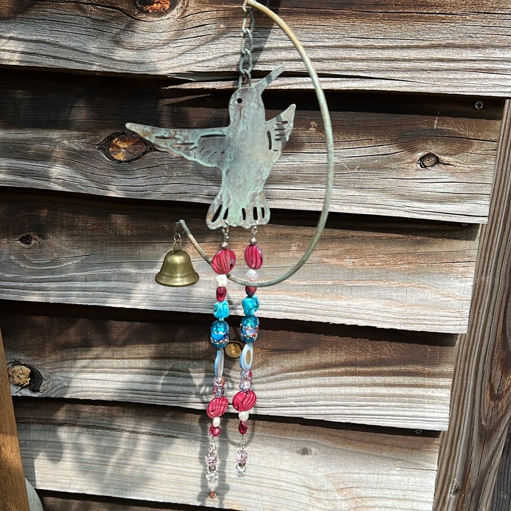 Hummingbird Wind Chime with Multicolor Beads